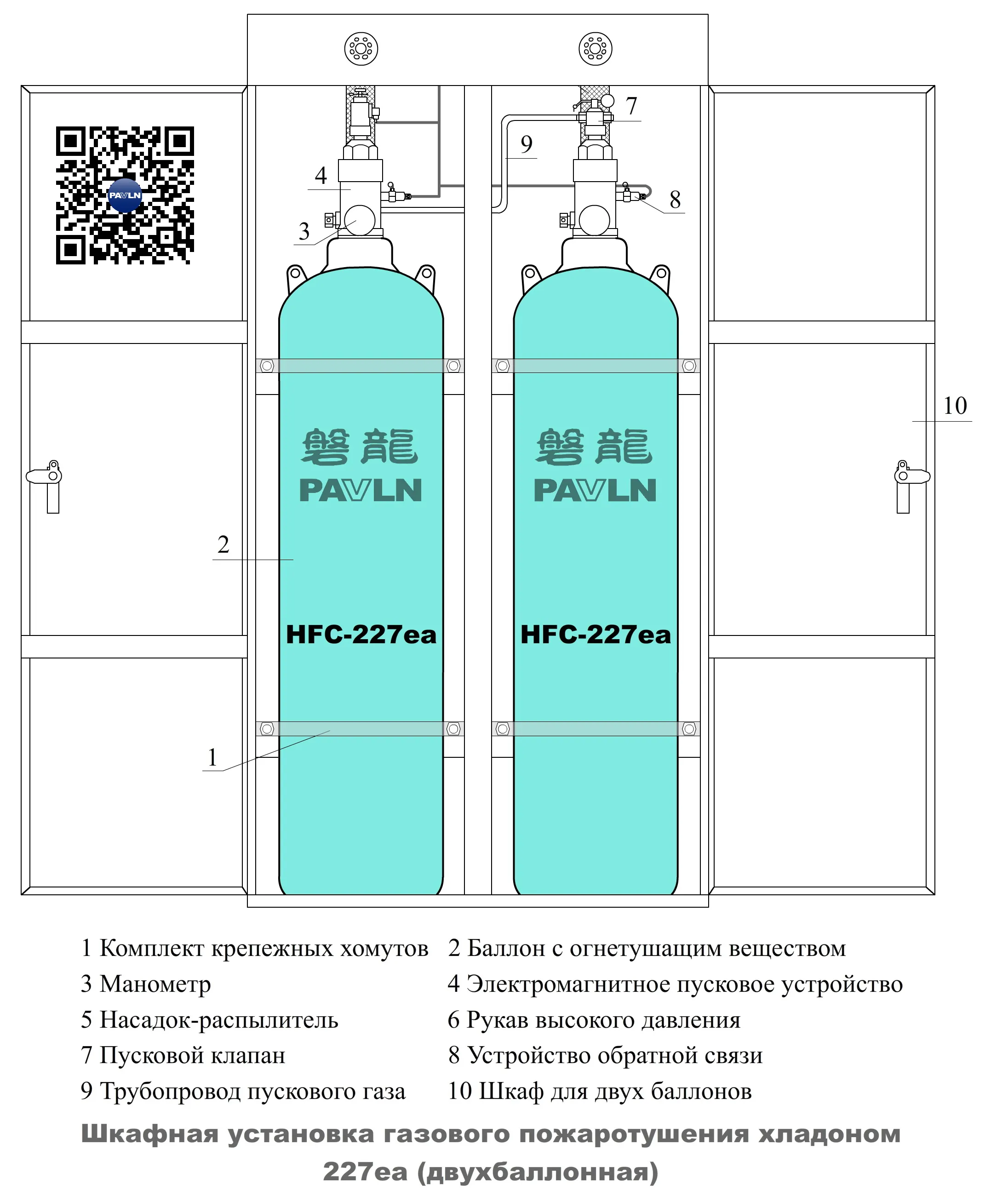 Шкафная установка газового пожаротушения хладоном 227ea (двухбаллонная) Шкафная установка газового пожаротушения хладоном 227ea (двухбаллонная)