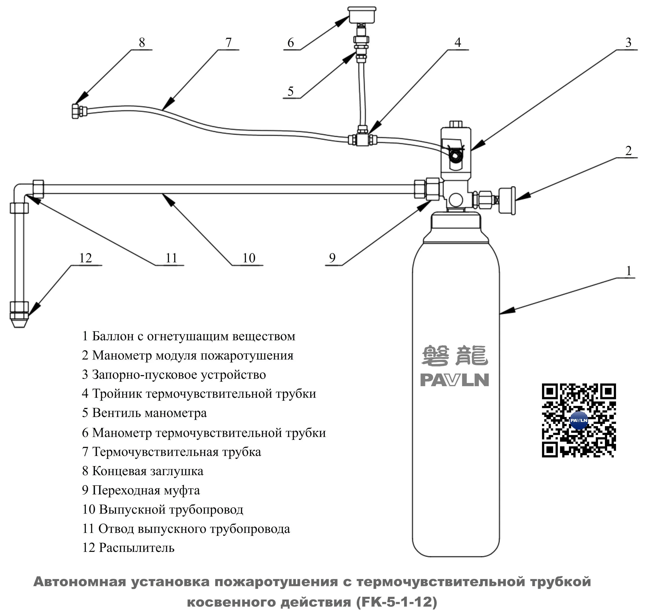 Автономная установка пожаротушения с термочувствительной трубкой косвенного действия (FK-5-1-12)