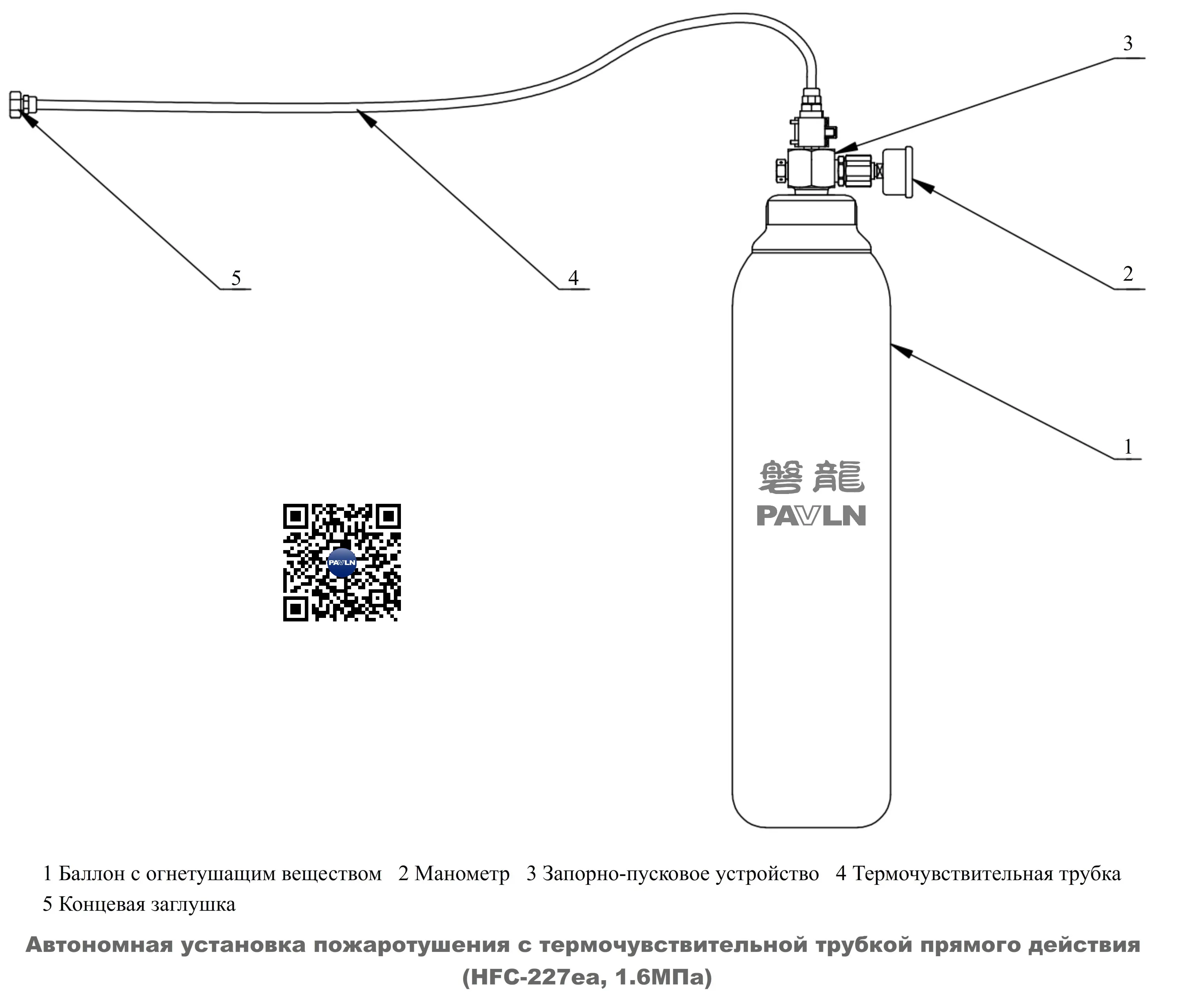 Автономная установка пожаротушения с термочувствительной трубкой прямого действия (HFC-227ea, 1.6 МПа)