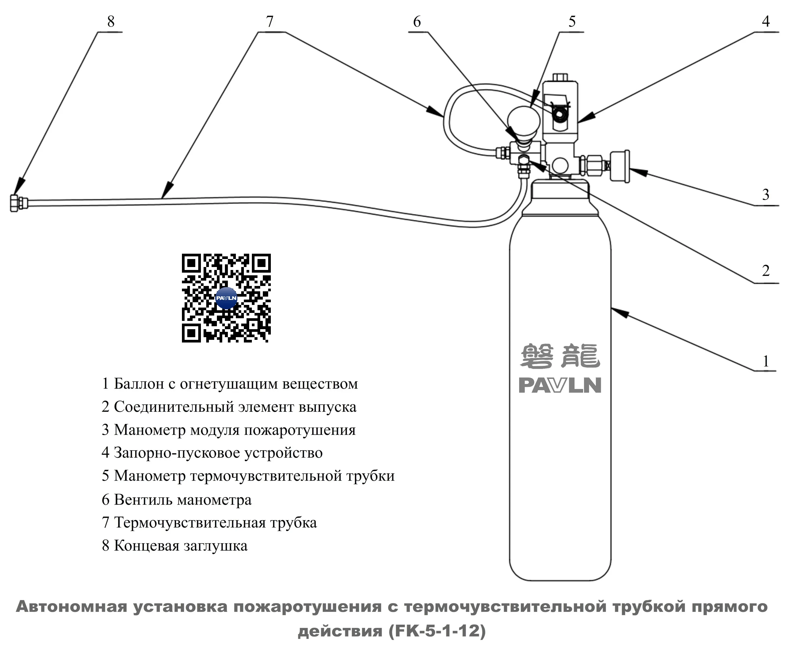 Автономная установка пожаротушения с термочувствительной трубкой прямого действия (FK-5-1-12)